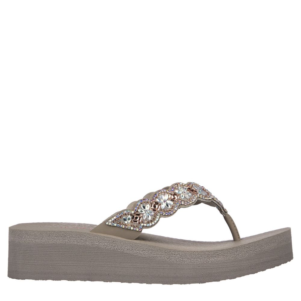 Taupe Womens Happy Spring Flip Flop Sandal, Skechers