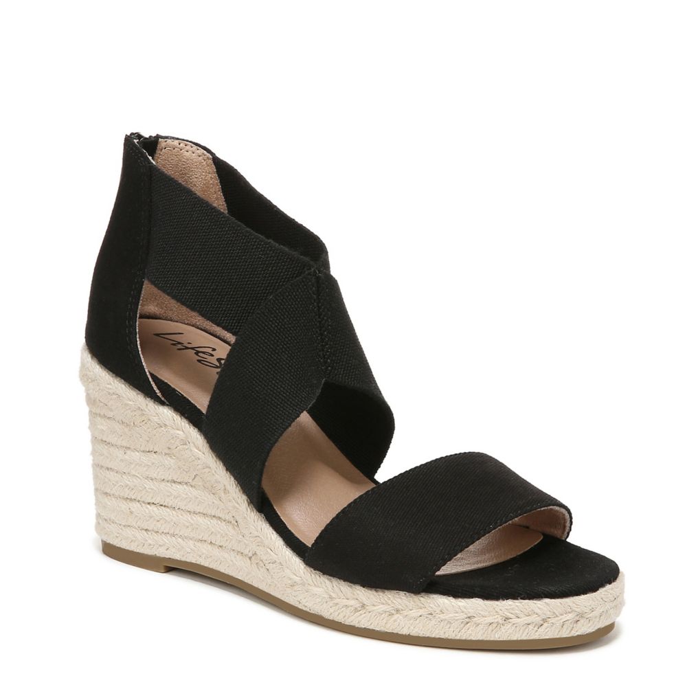 Black Lifestride Womens Thrive Wedge Sandal | Sandals | Rack Room Shoes