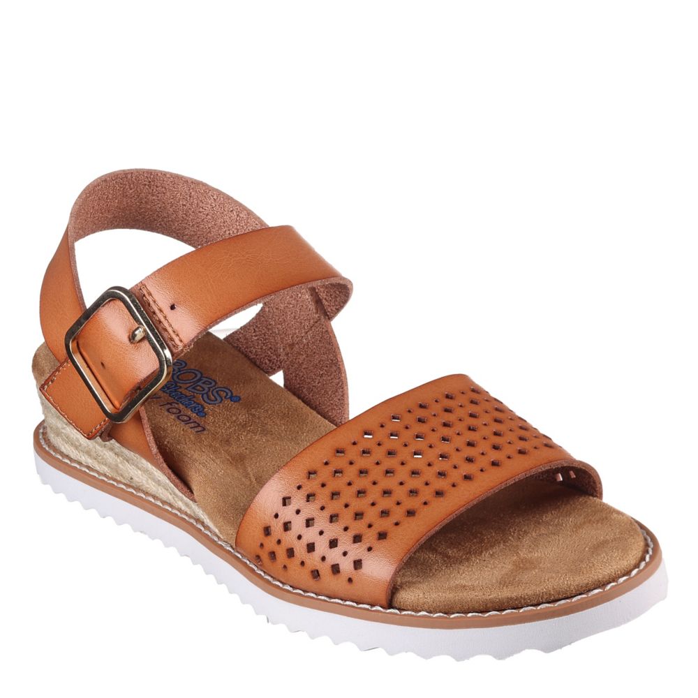 WOMENS SUNNY FLAIR LOW WEDGE SANDAL COGNAC