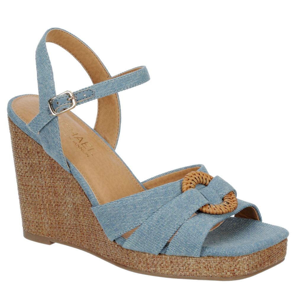 MICHAEL BY MICHAEL SHANNON WOMENS CAYMAN WEDGE SANDAL DENIM