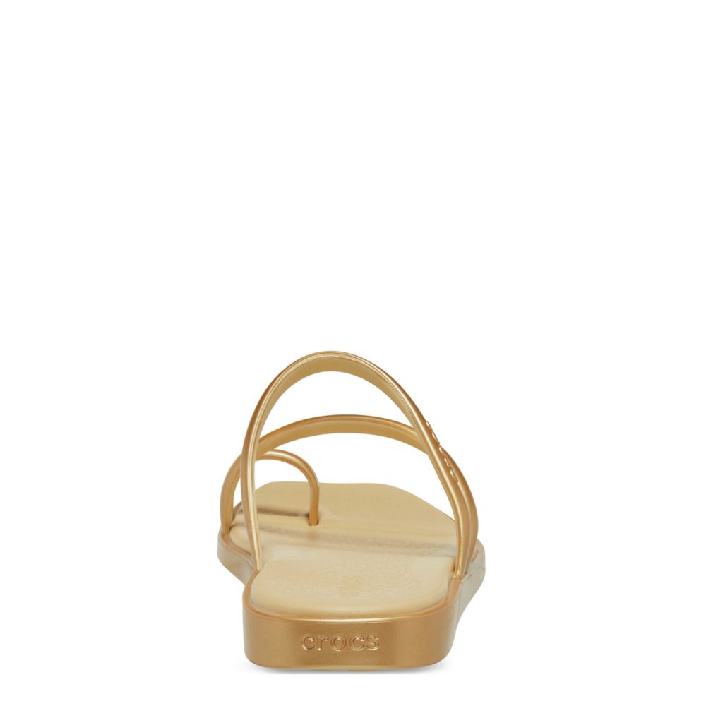 CROCS WOMENS MIAMI METALLIC TOE LOOP SANDAL - GOLD