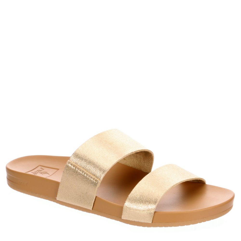 gold flat slide sandals