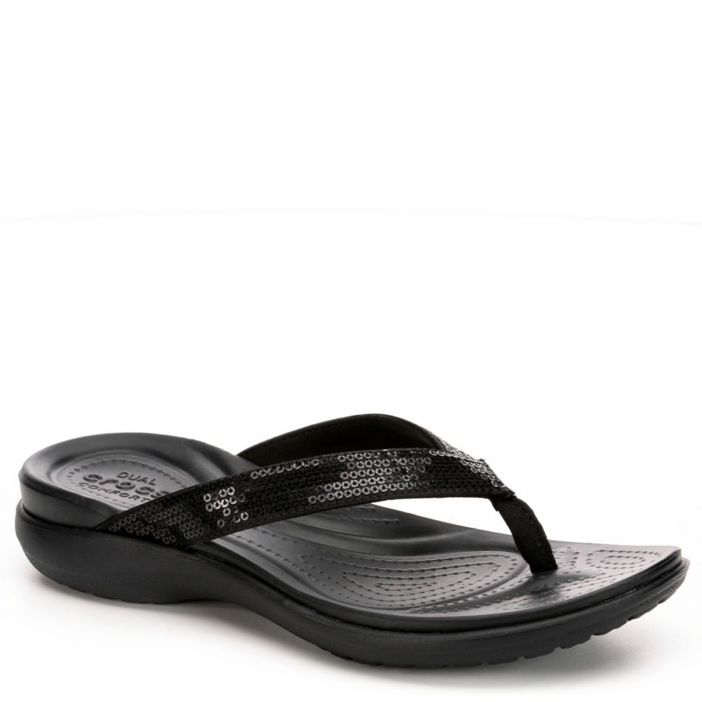 womens black croc flip flops