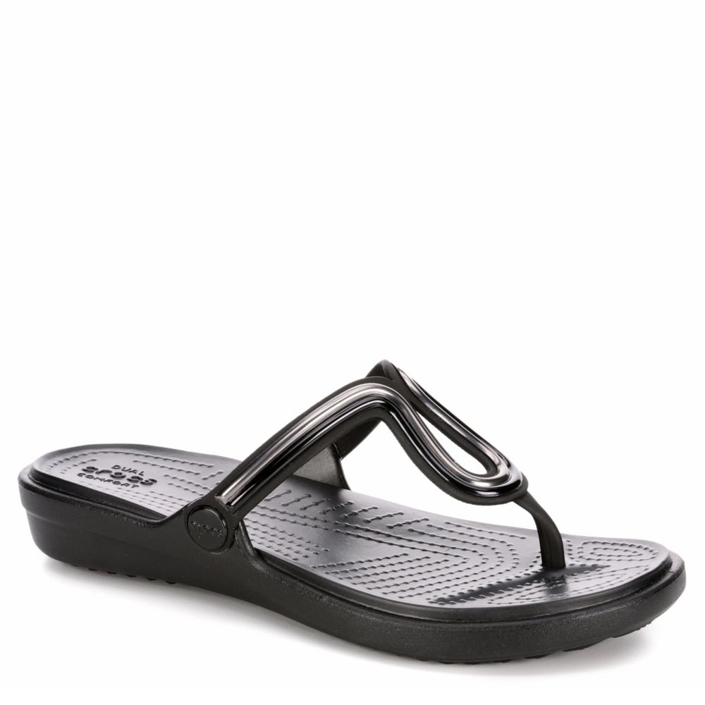 crocs women's sanrah metal block slide sandal