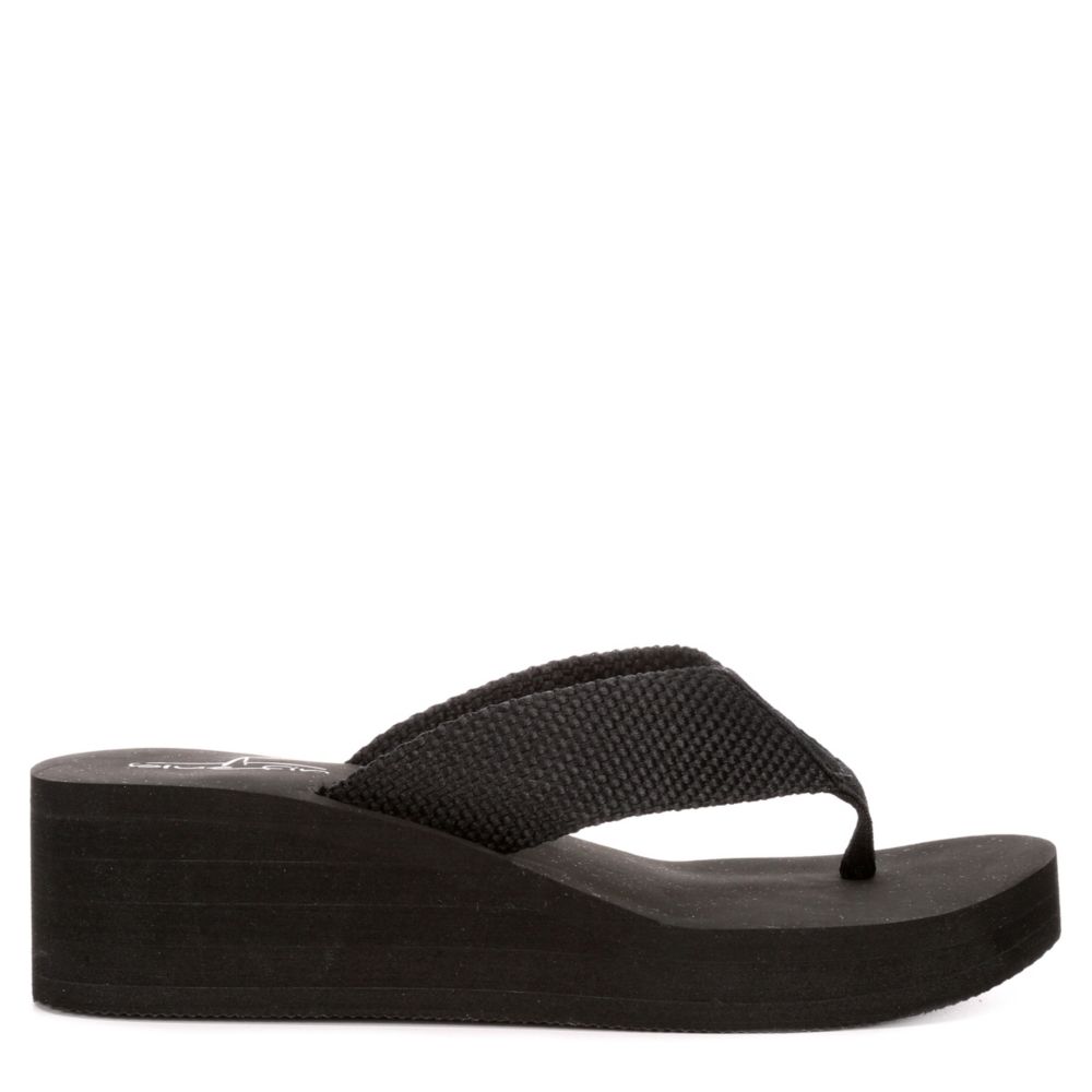 black wedge flip flop sandals