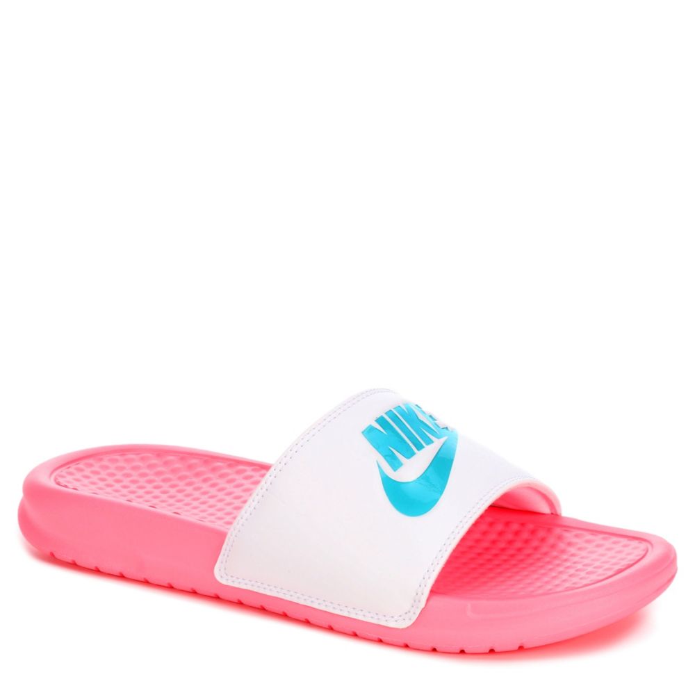 pink and white nike sandals