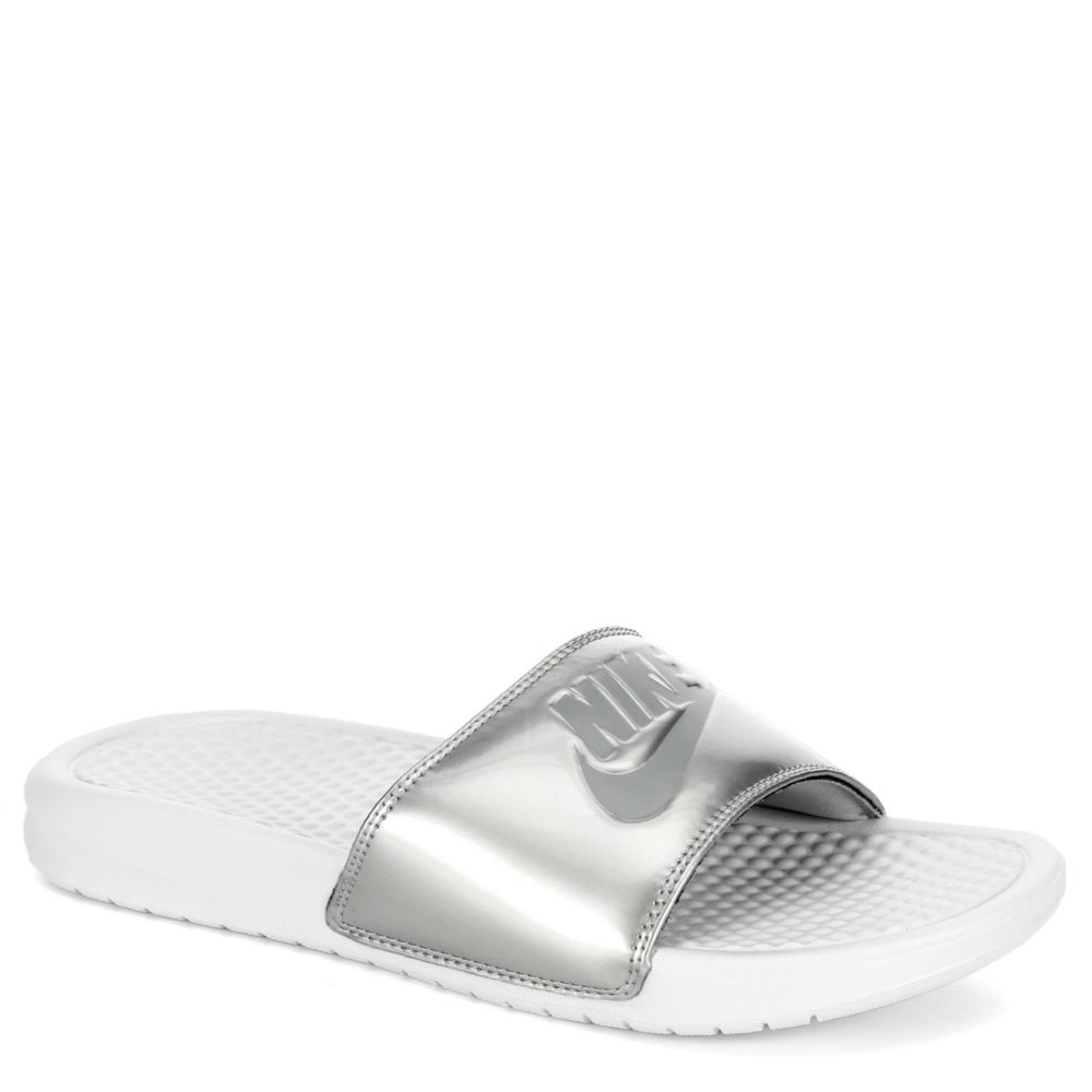 silver nike flip flops