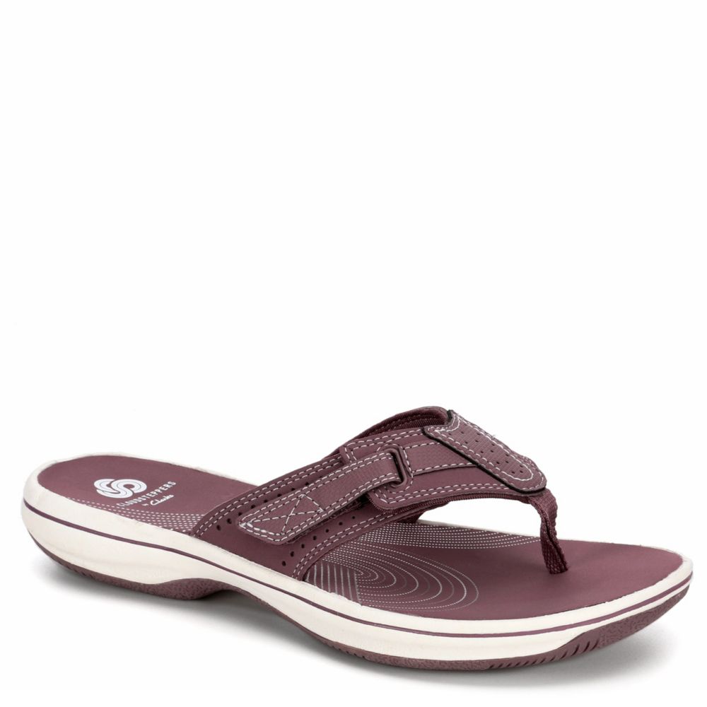 purple clarks flip flops