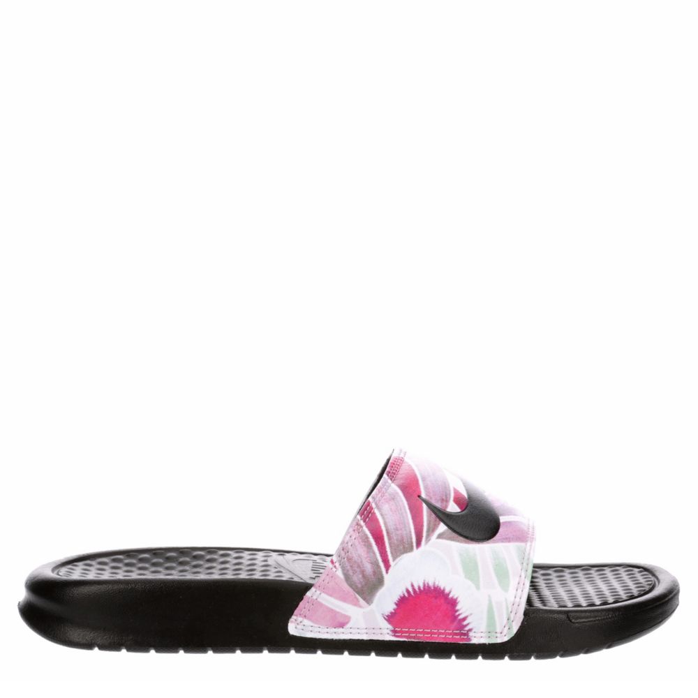 purple and white nike slides
