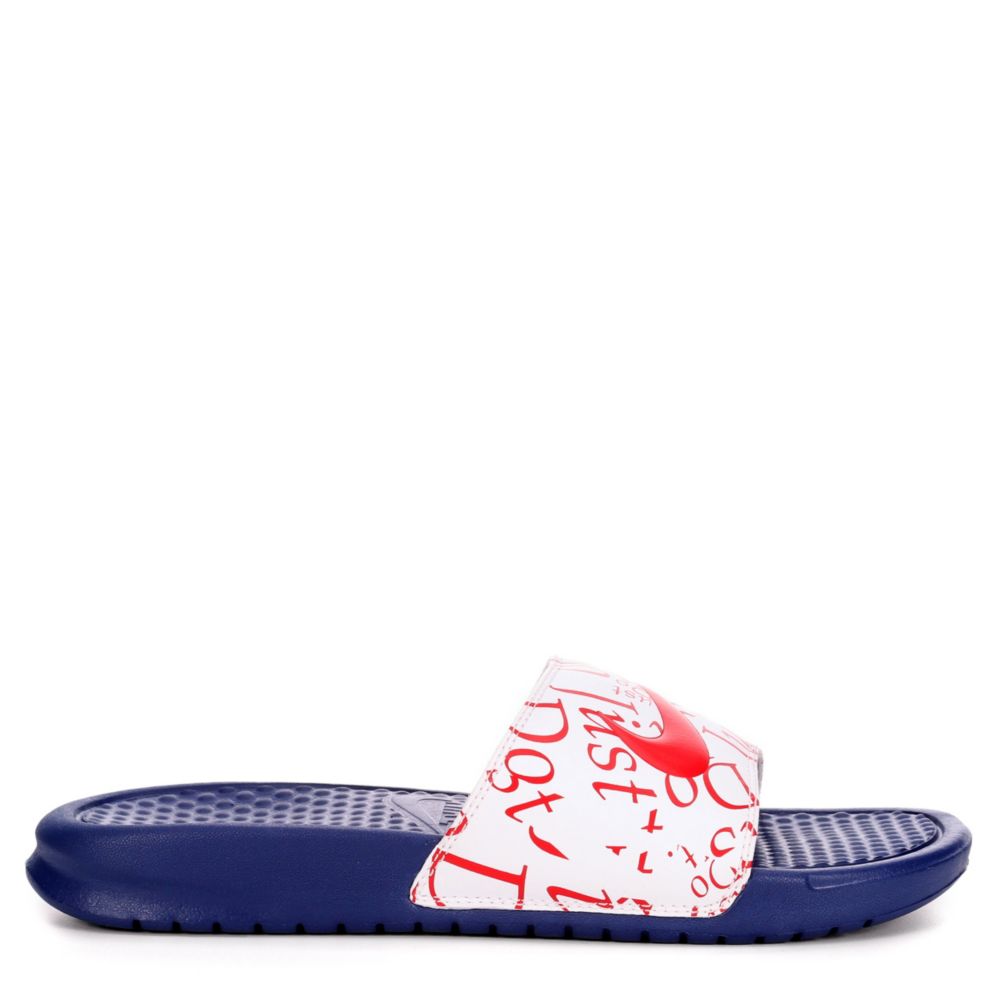 nike benassi slides white and blue