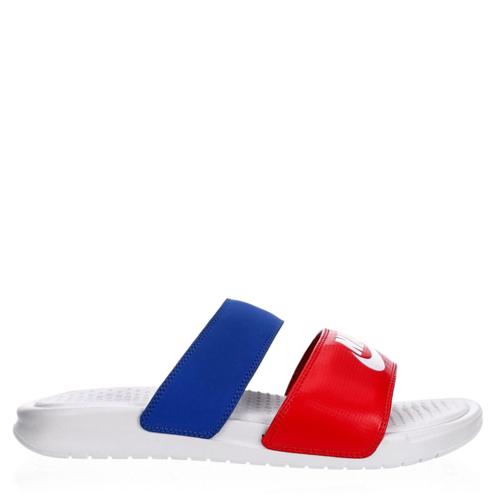 red double strap nike slides