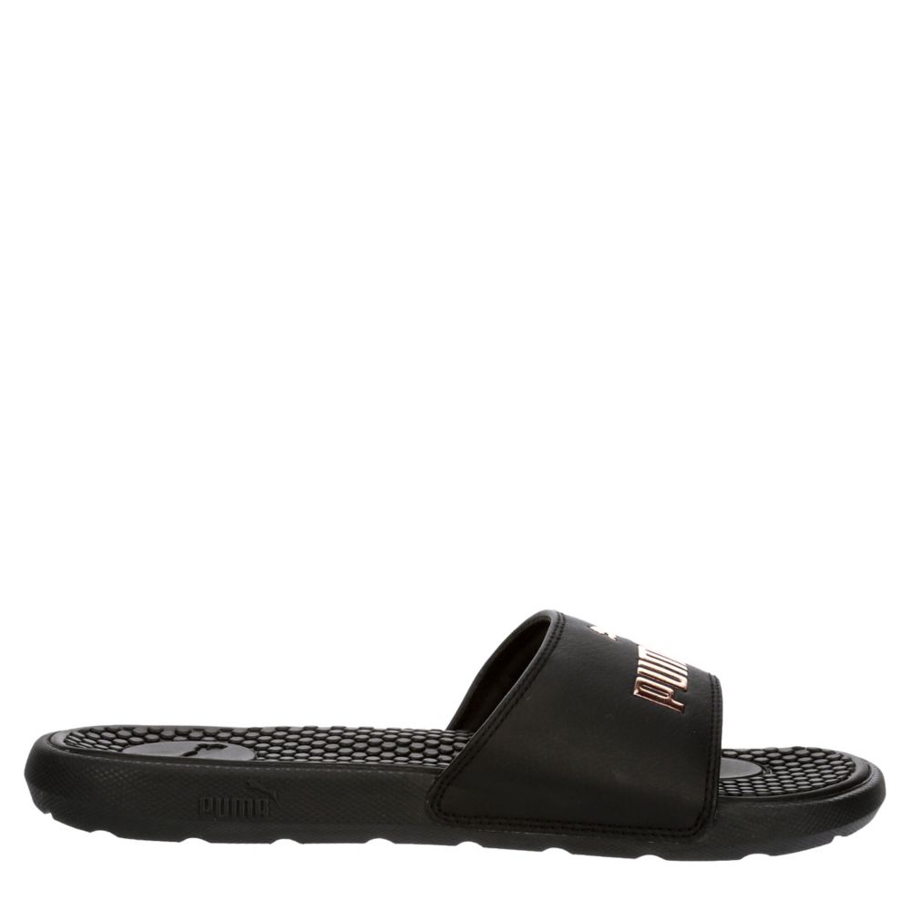 rose gold and black nike slides