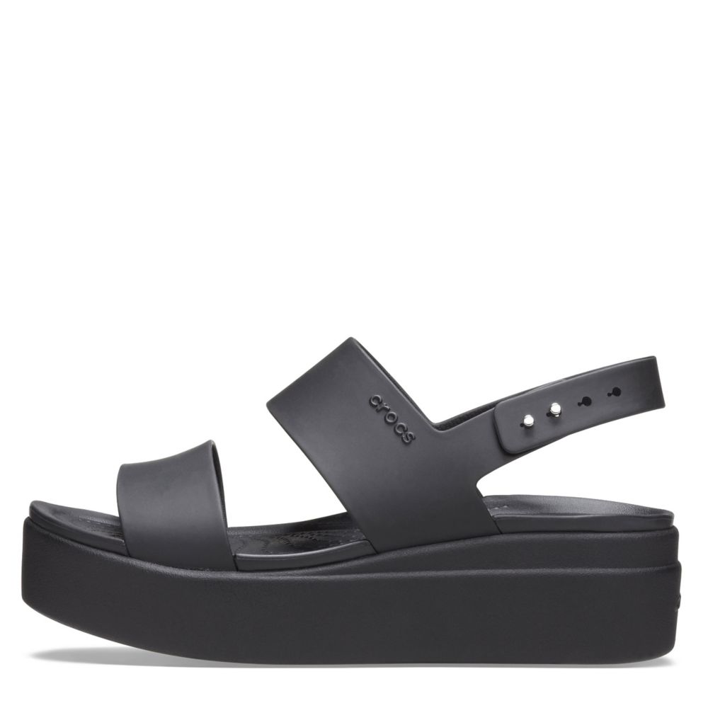 Black Crocs Womens Brooklyn Platform Wedge Sandal Flatforms Rack