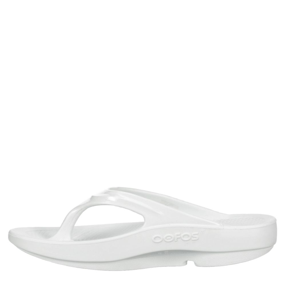 white oofos sandals