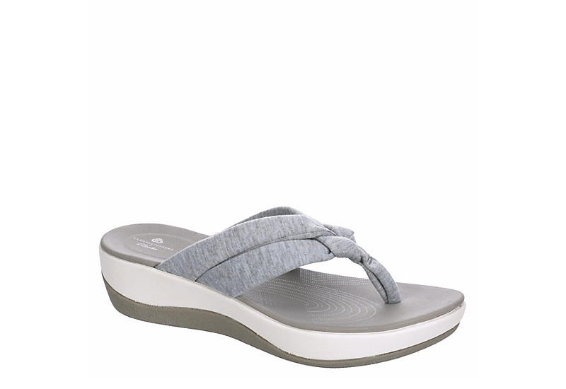 CLARKS Gray Sequin Platform Wedge Thong Flip Flop Shoes Sandals 