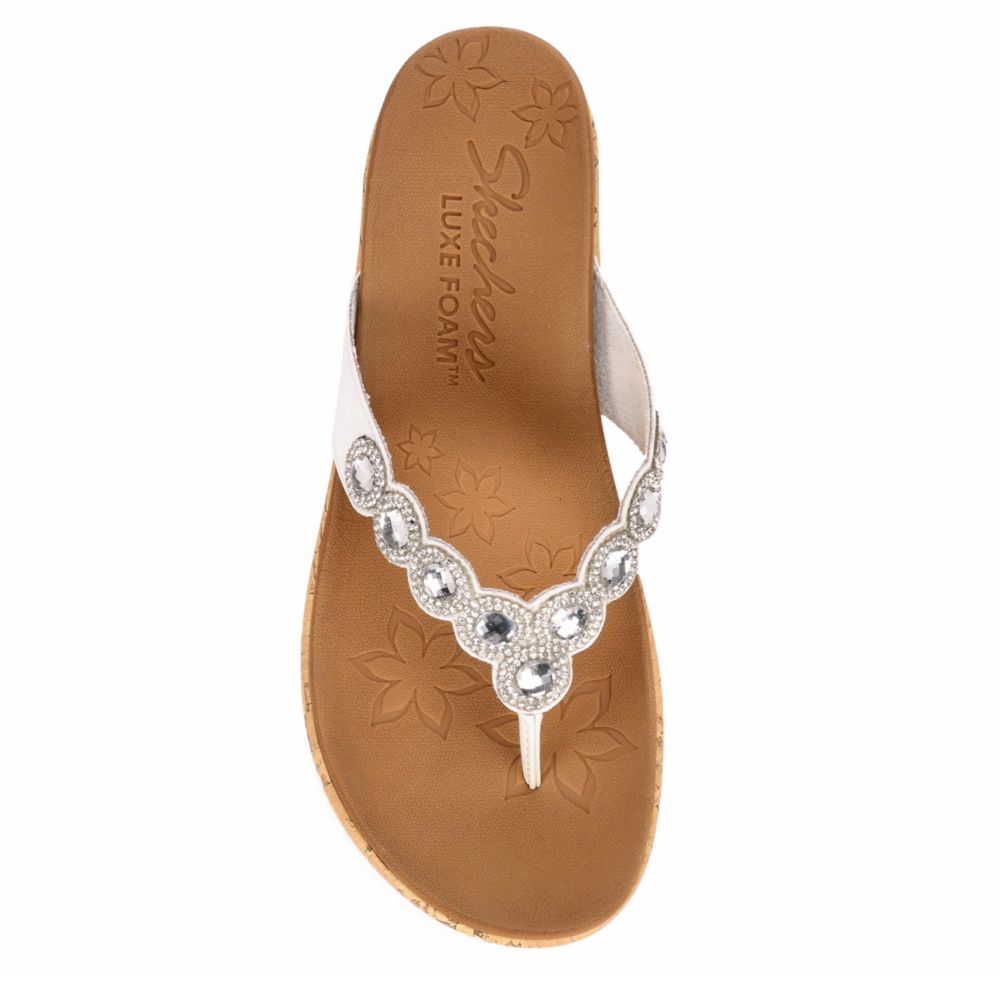 White Skechers Womens Beverlee Bizzy Babe Wedge Sandal | | Room Shoes