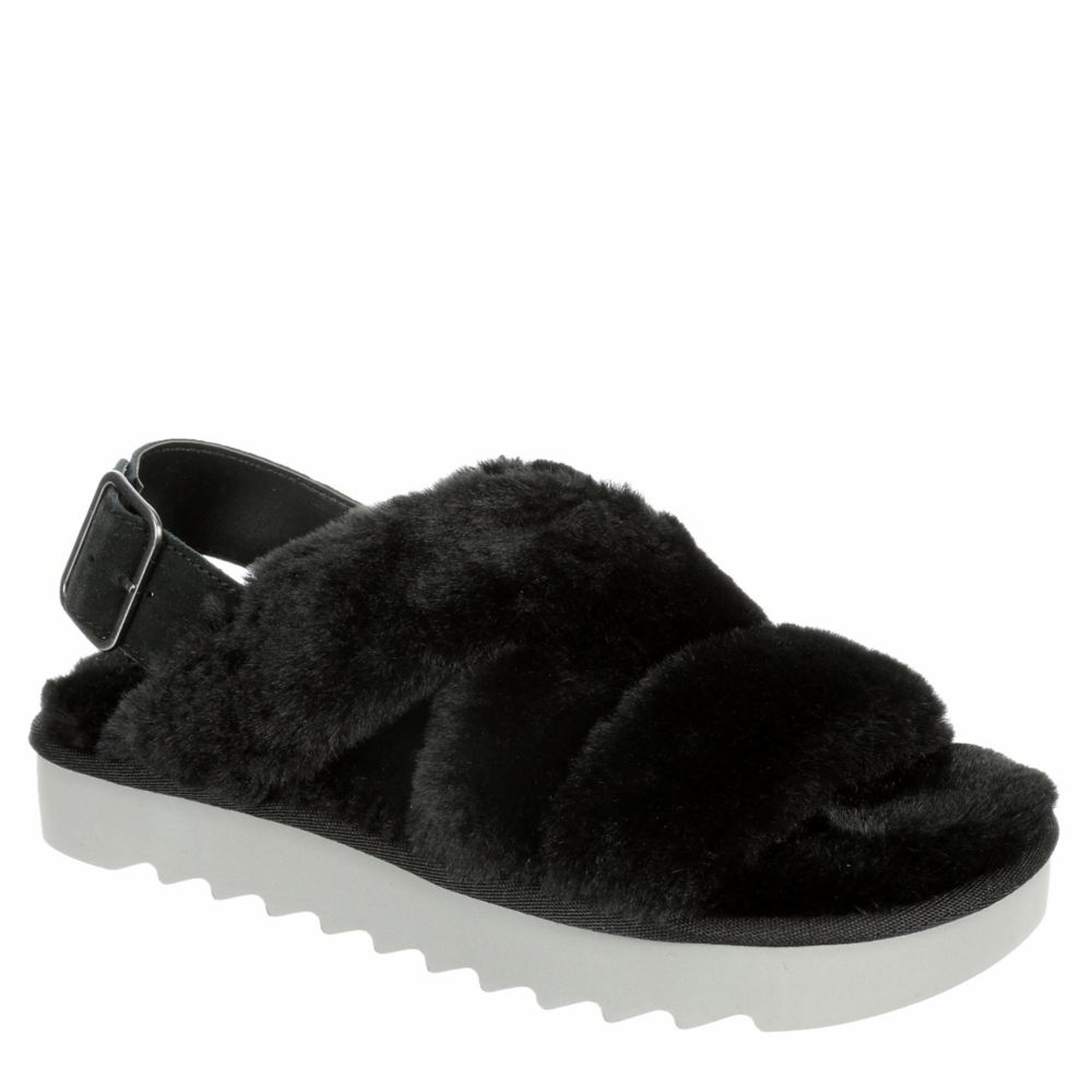 grey ugg fluffy sliders