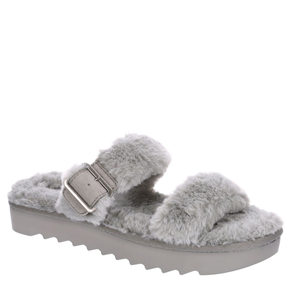 grey white and black ugg slides