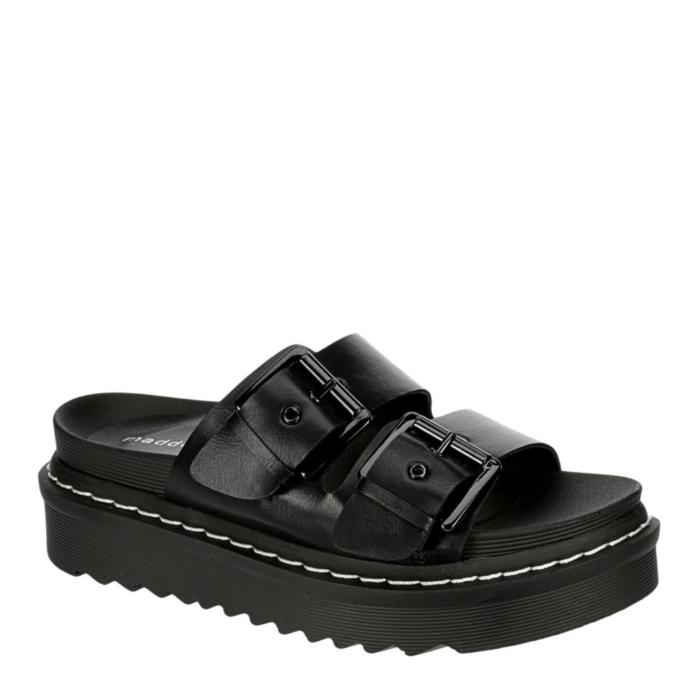 black platform slip on sandals