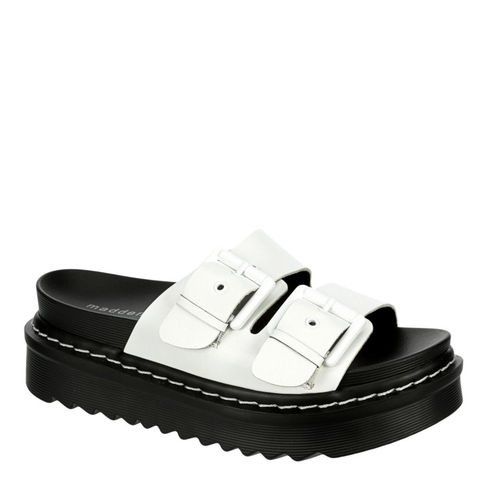 white platform slide sandals