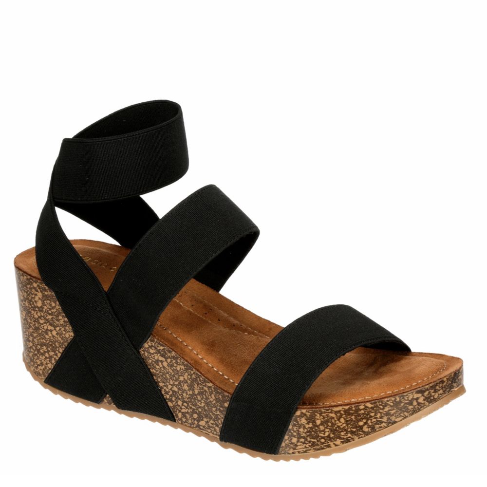 womens wedge flip flops black