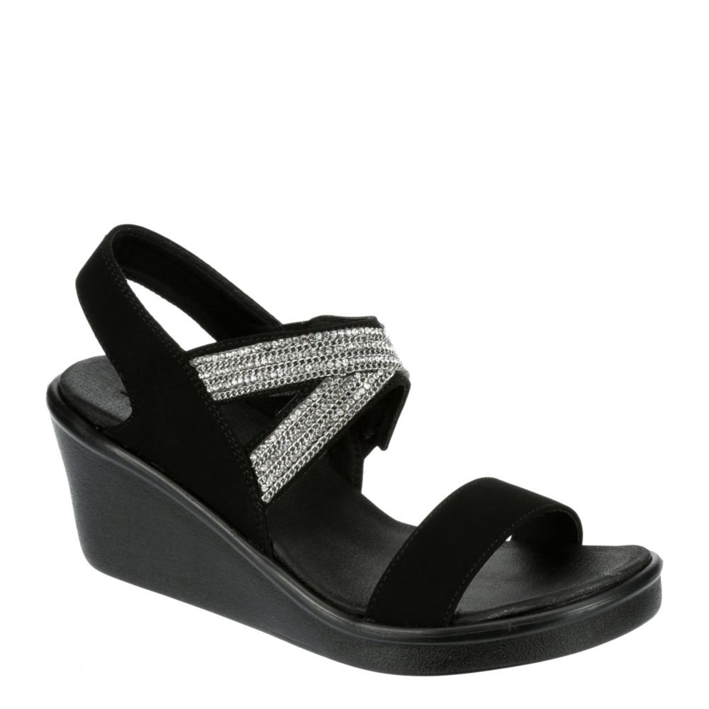 skechers black mid heel diamante strap flip flops