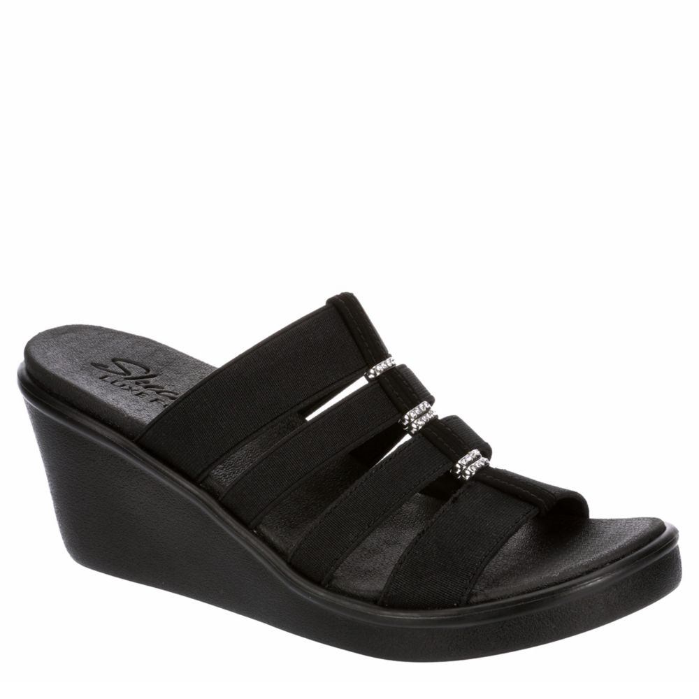 skechers wedge sandals black