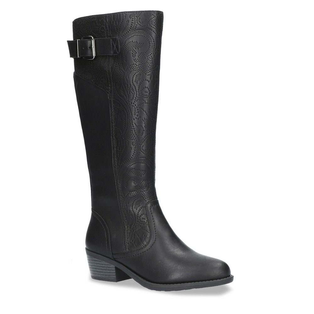 black wedge riding boots