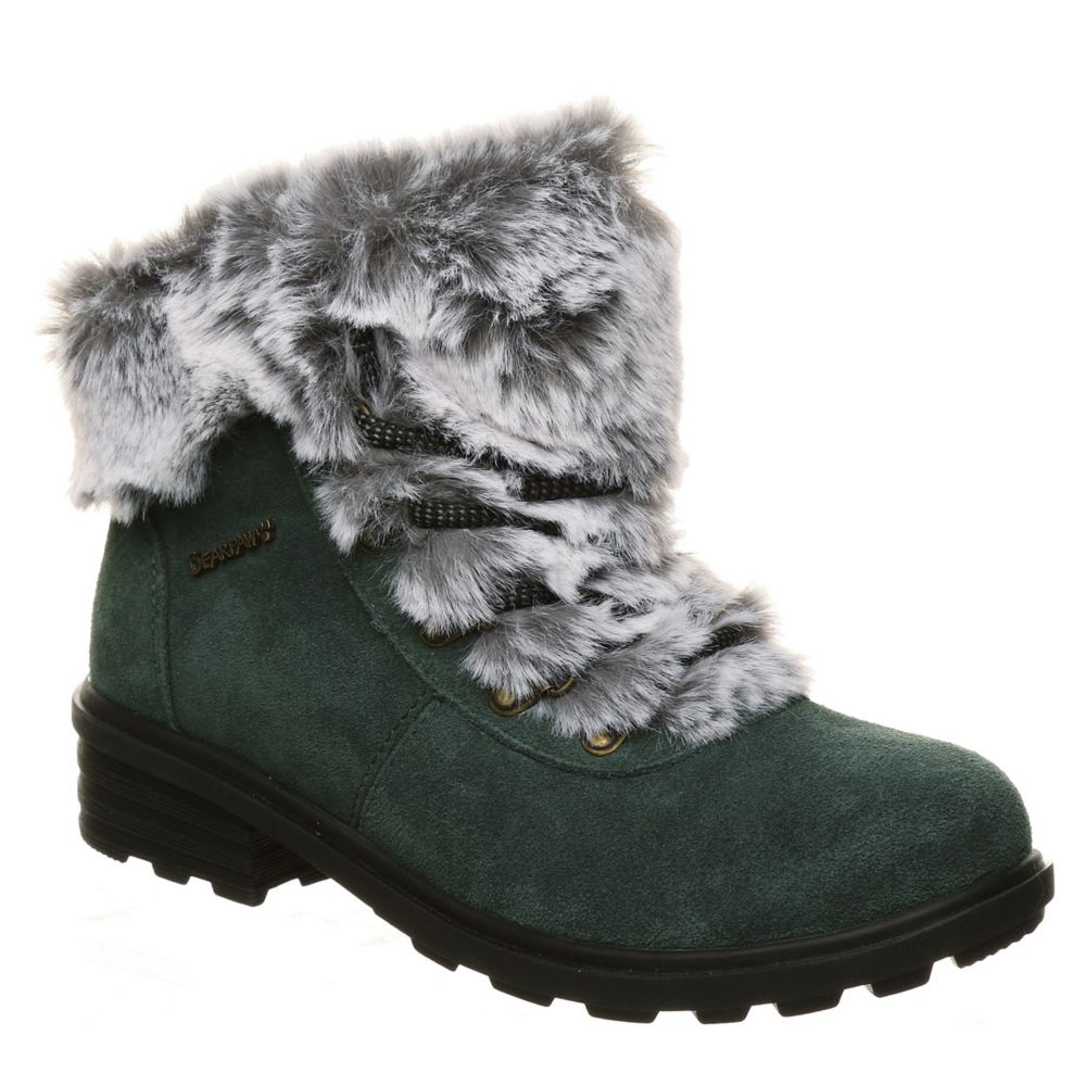 black lace up fur boots