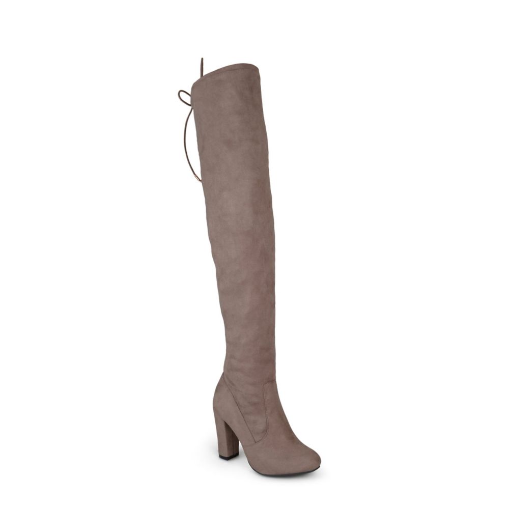 wide calf over the knee boots taupe