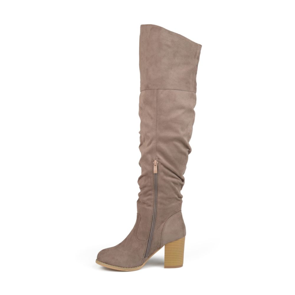 wide calf over the knee boots taupe