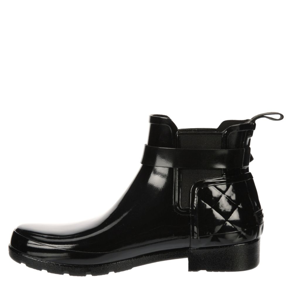 Black Hunter Womens Refined Gloss Quilt Chelsea Rain Boot | Boots