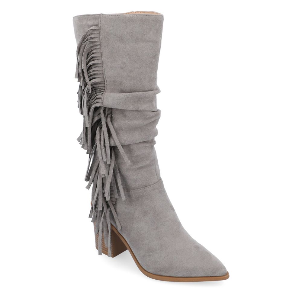 Grey Womens Hartly Fringed Extra Wide Calf Dress Boot, Journee Collection