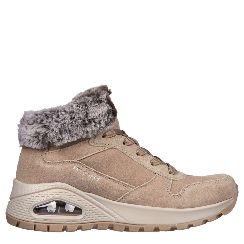 Dark Taupe Womens Uno Rugged Lace Up Ankle Boot, Skechers