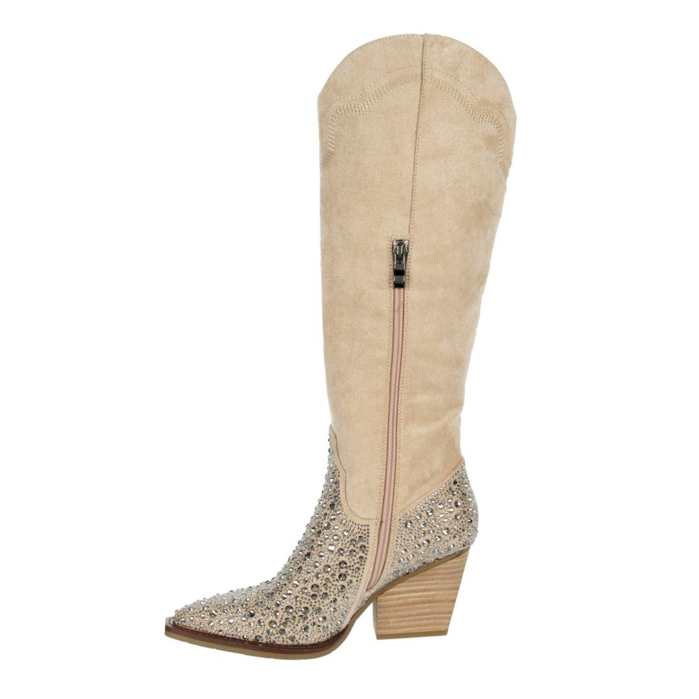 WOMENS APPLE WIDE CALF WESTERN BOOT - TAN
