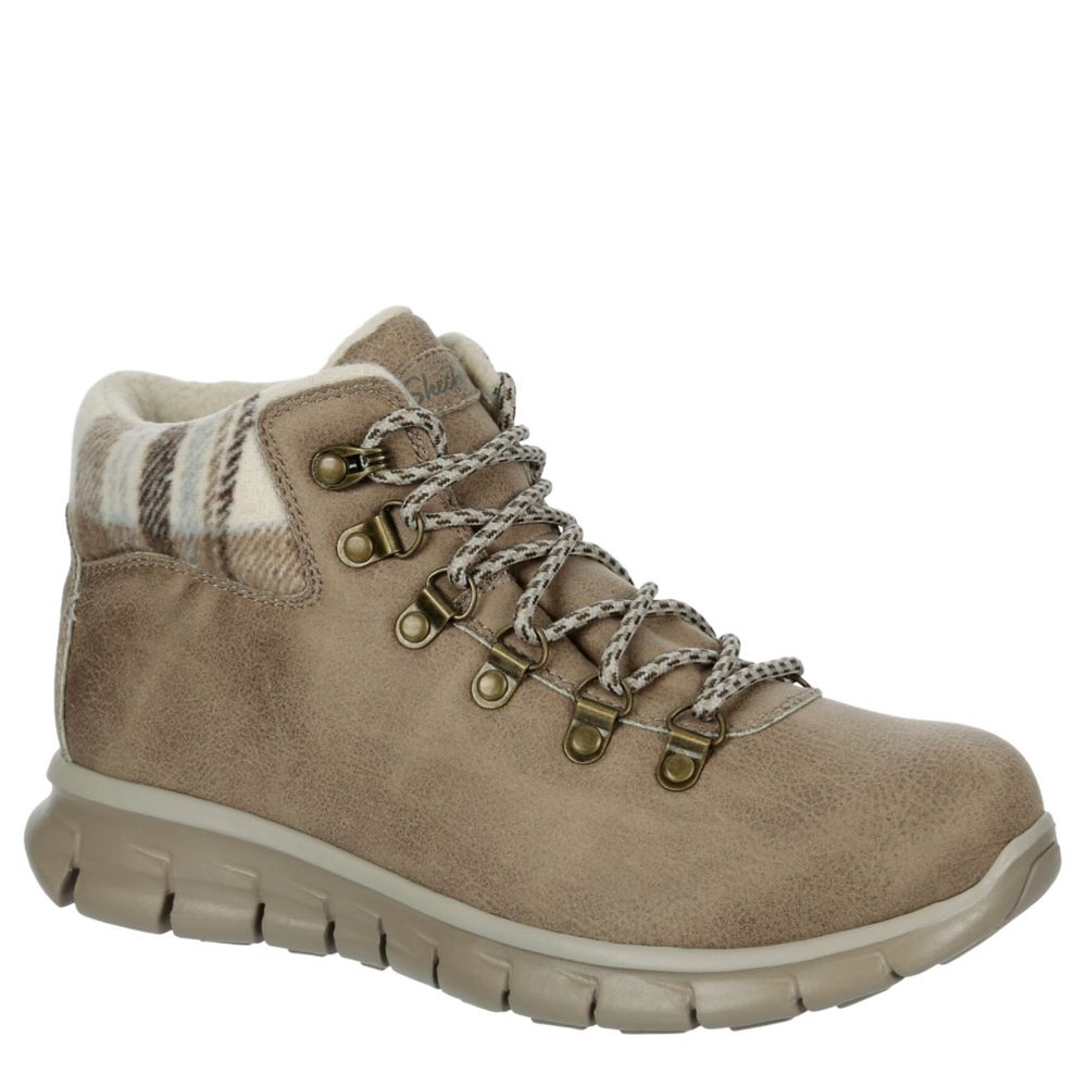 Taupe Skechers Womens Synergy Plaid Mood Lace up Boot Rack Room Shoes