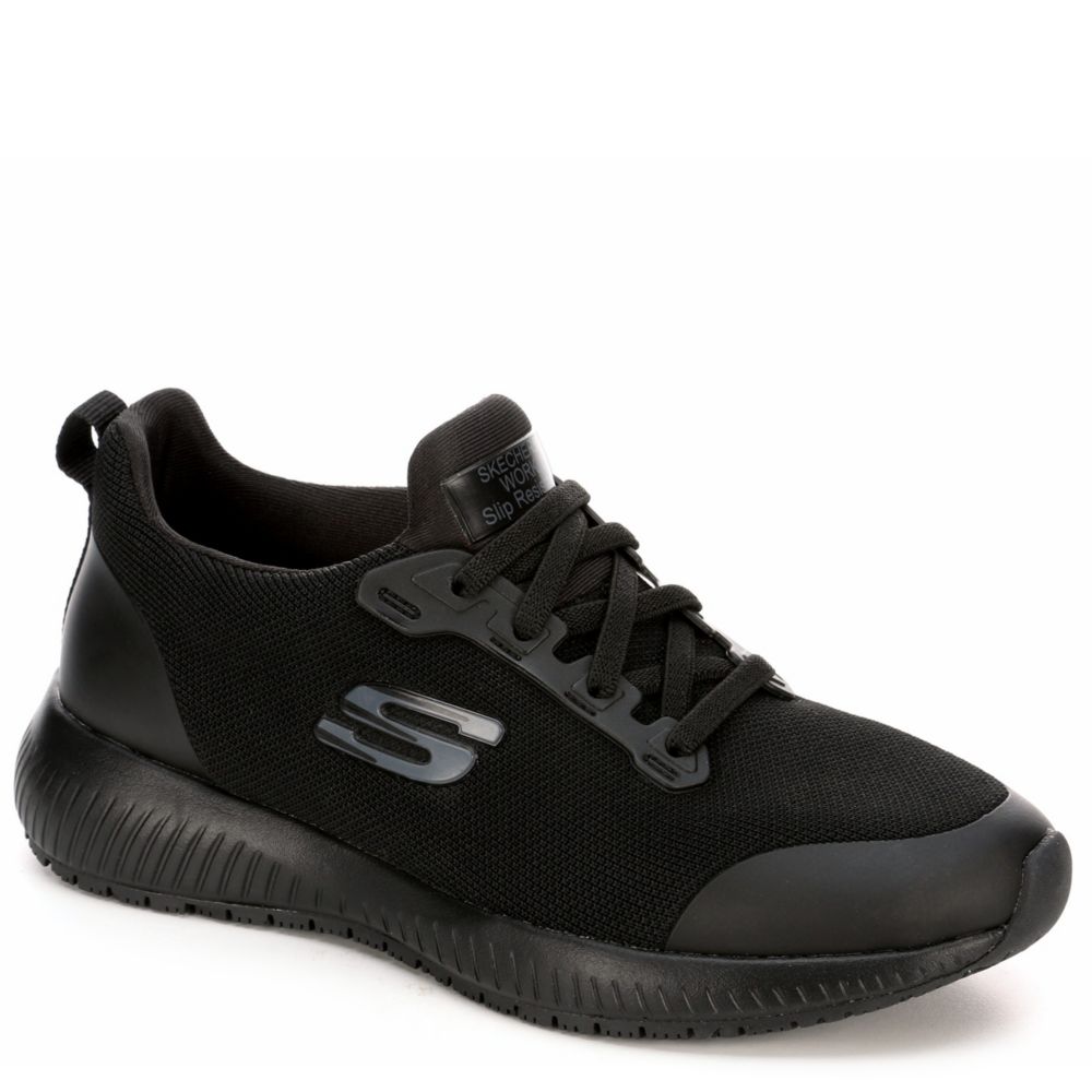 Black Skechers Women's Squad Sr Non-Slip Work Shoes | Rack Room Shoes | Room Shoes