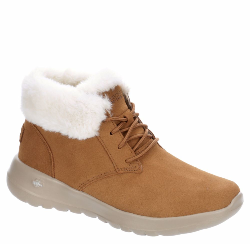 Tan Skechers Womens Lush Lace-up Fur 