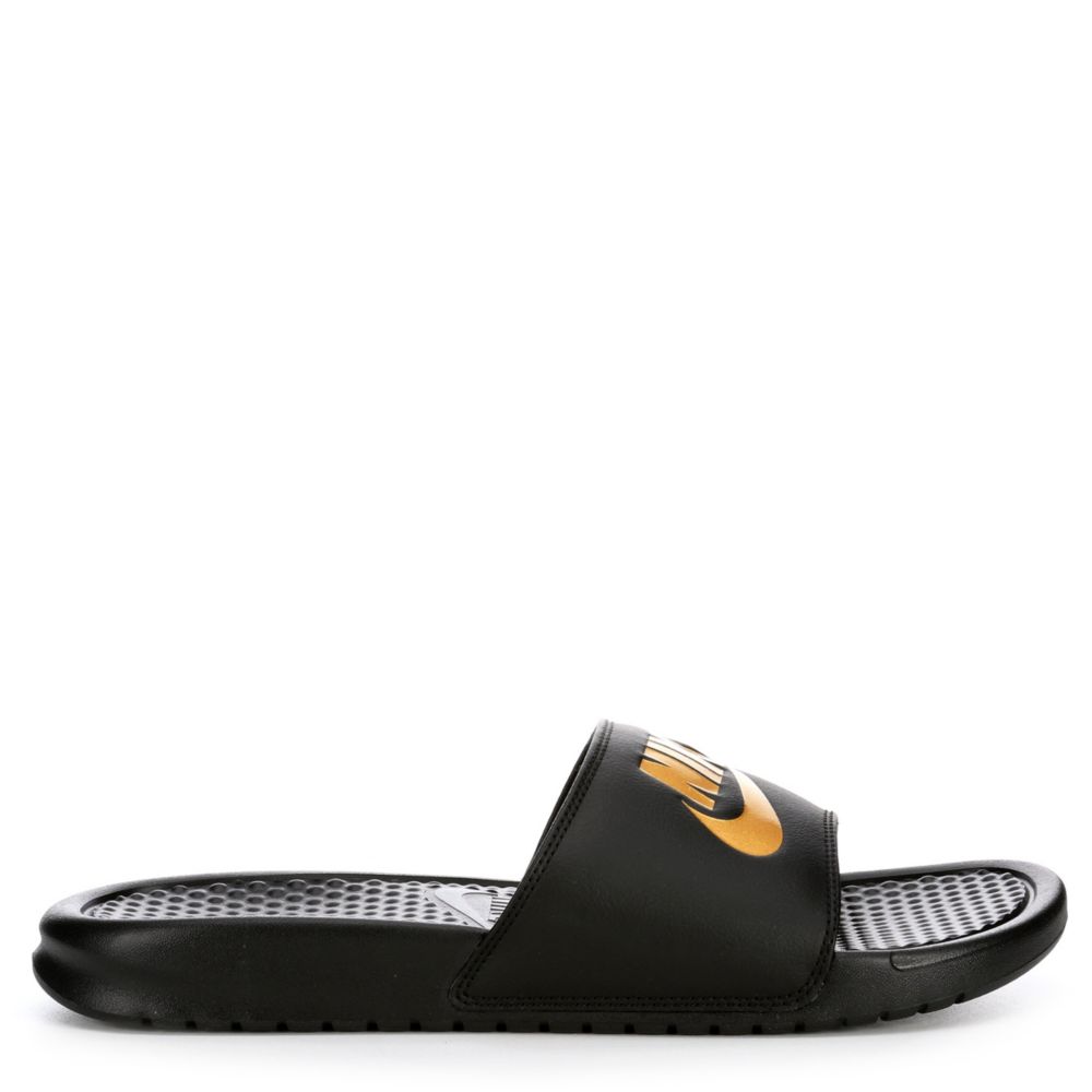 black and gold nike slippers