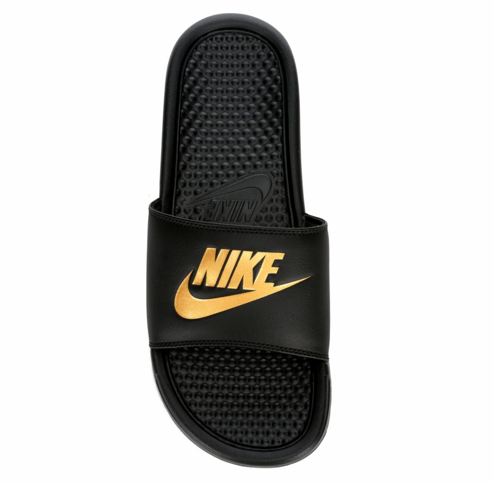 nike black and gold slides