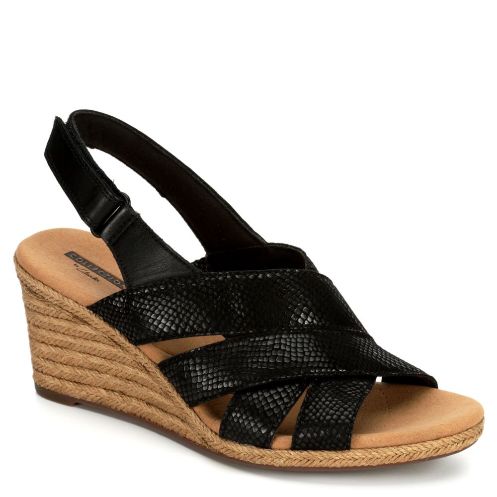 clarks black wedges