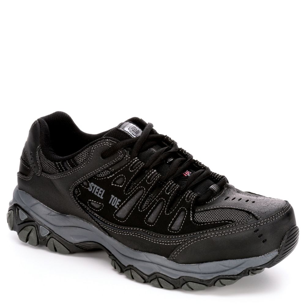 Black Skechers Mens 77055 Steel Toe Work Shoe | Mens Rack Room Shoes