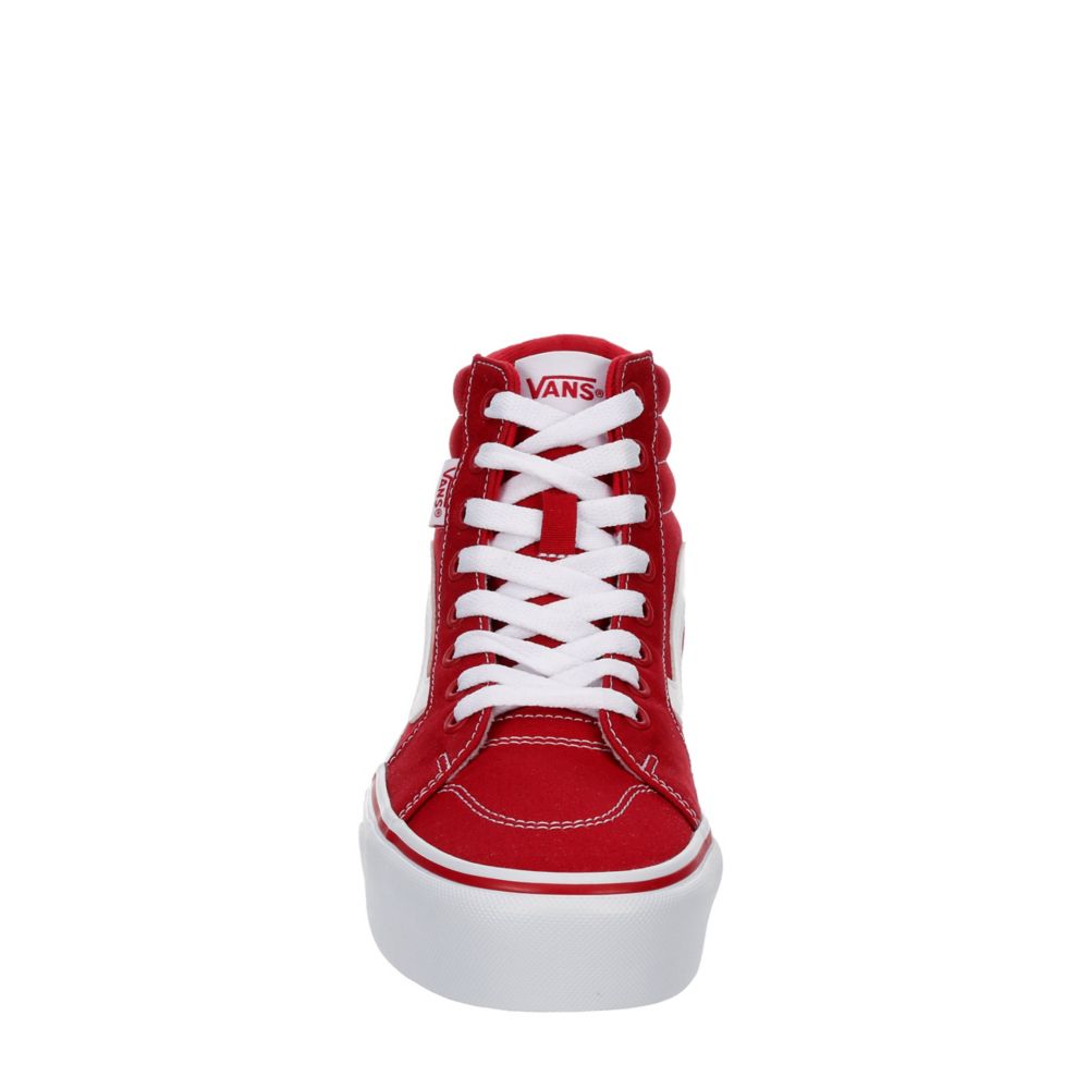 all red platform sneakers