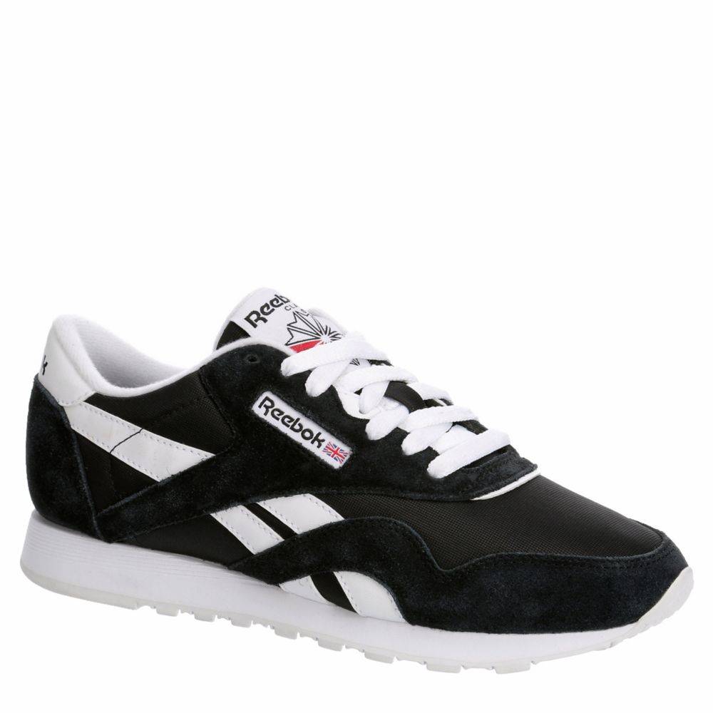 Reebok classic nylon trainers cheap in black and white