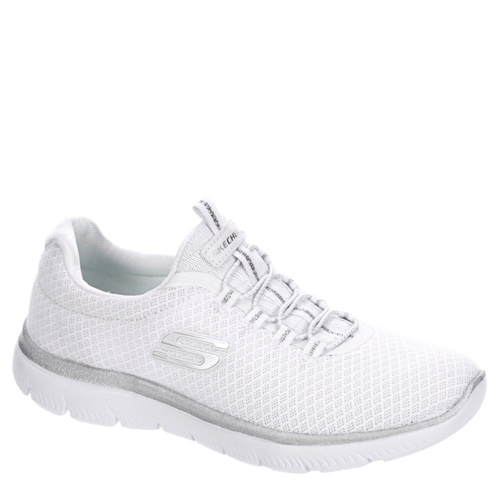 white slip on skechers