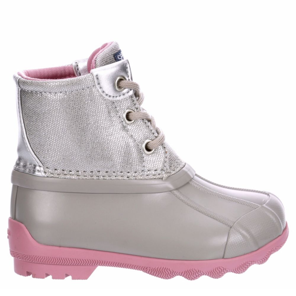 pink and grey sperry boots