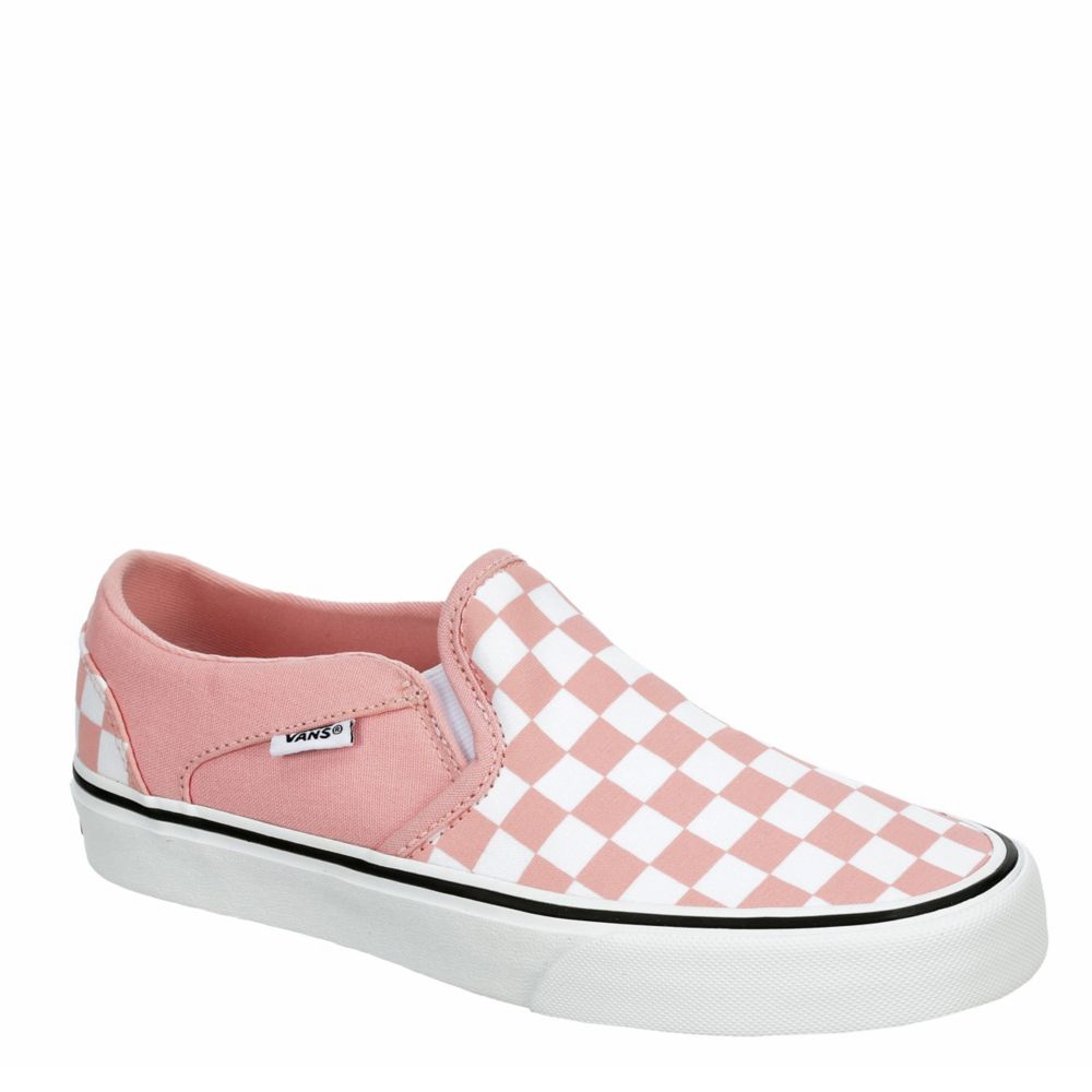 pink and white slip on vans