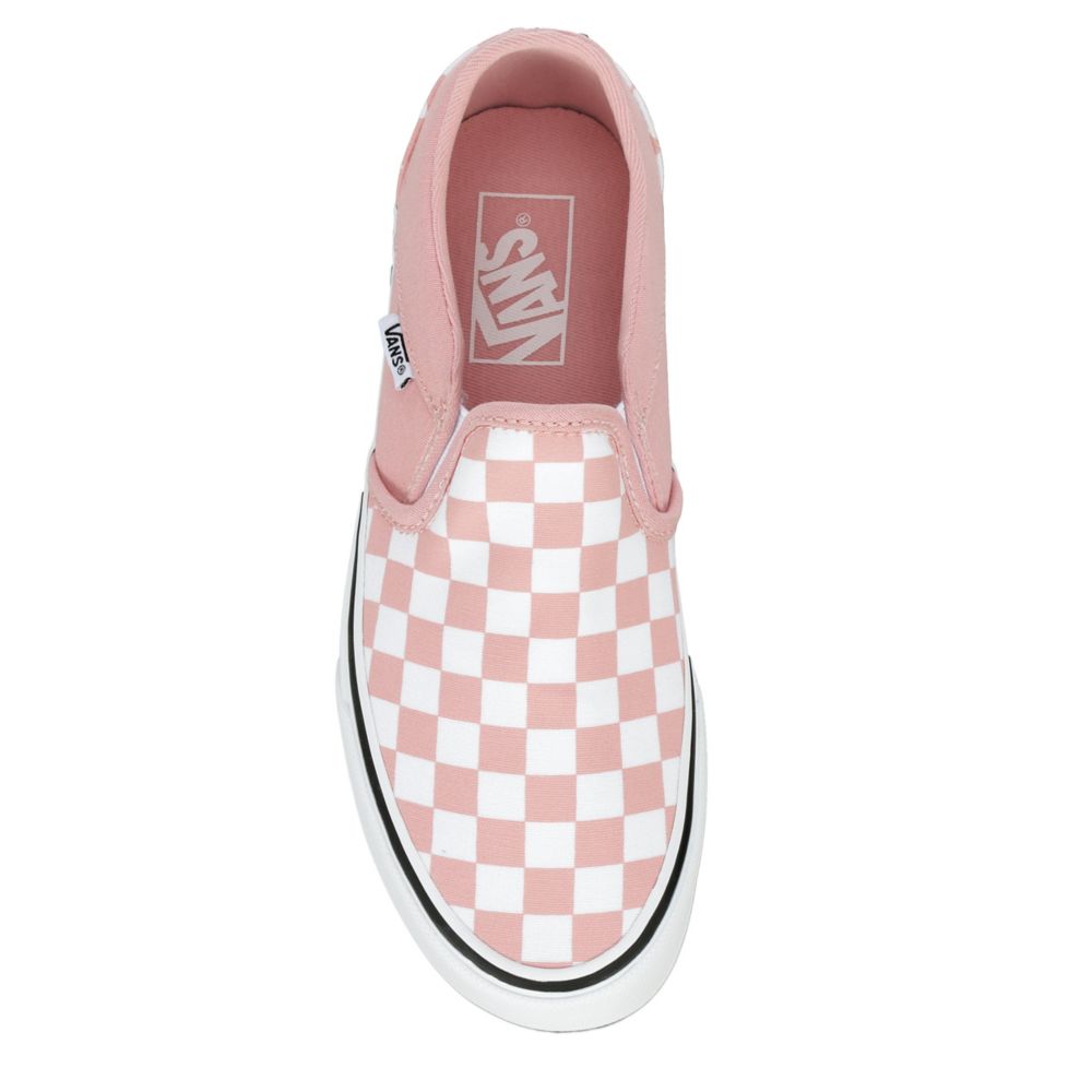 pink checkered slip on vans womens