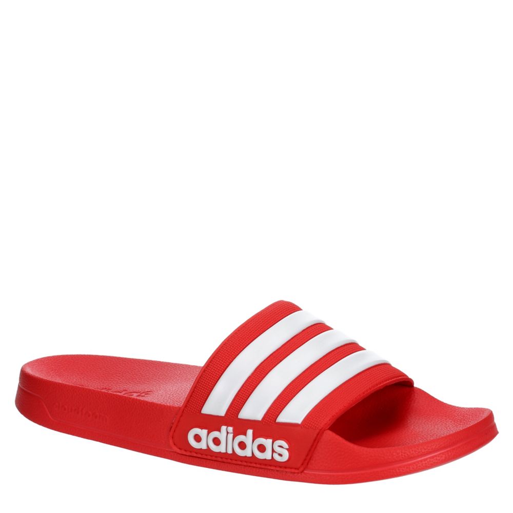 adidas red and white slides