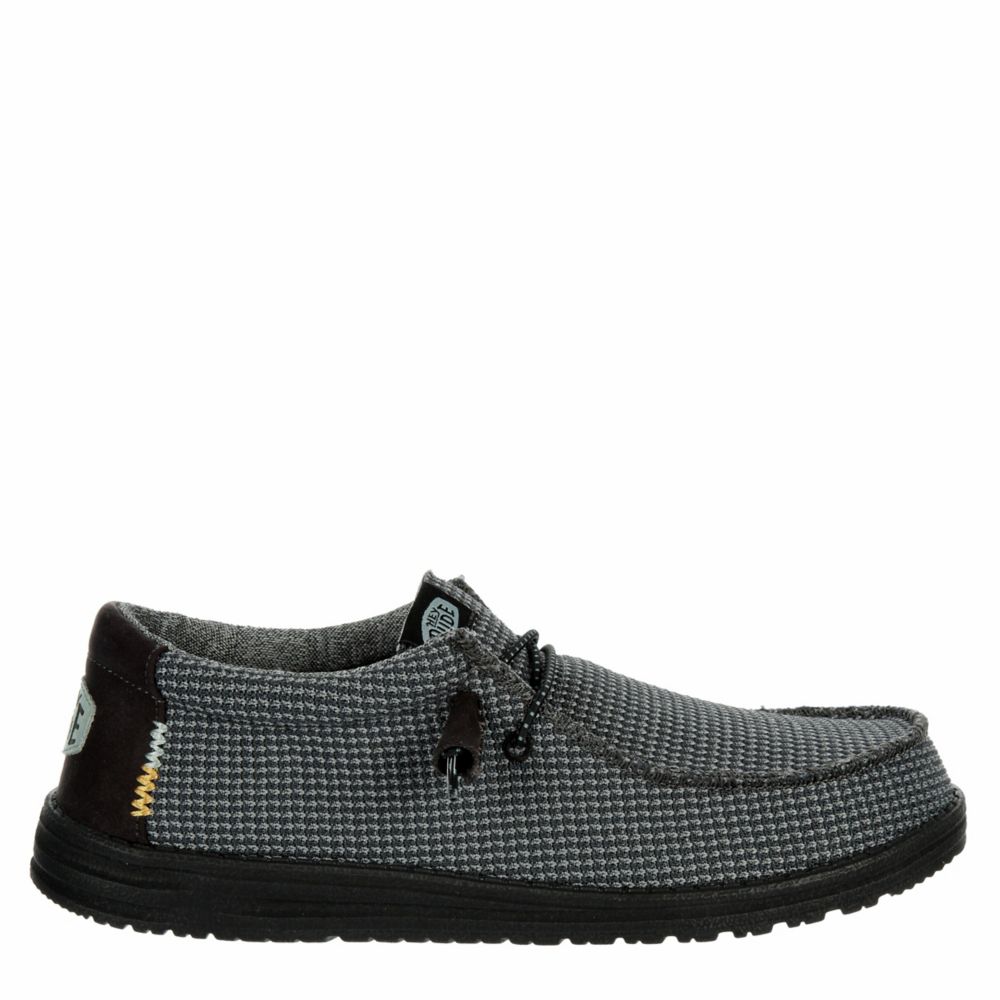 Dark Grey Mens Wally Knit Slip On Sneaker, Heydude